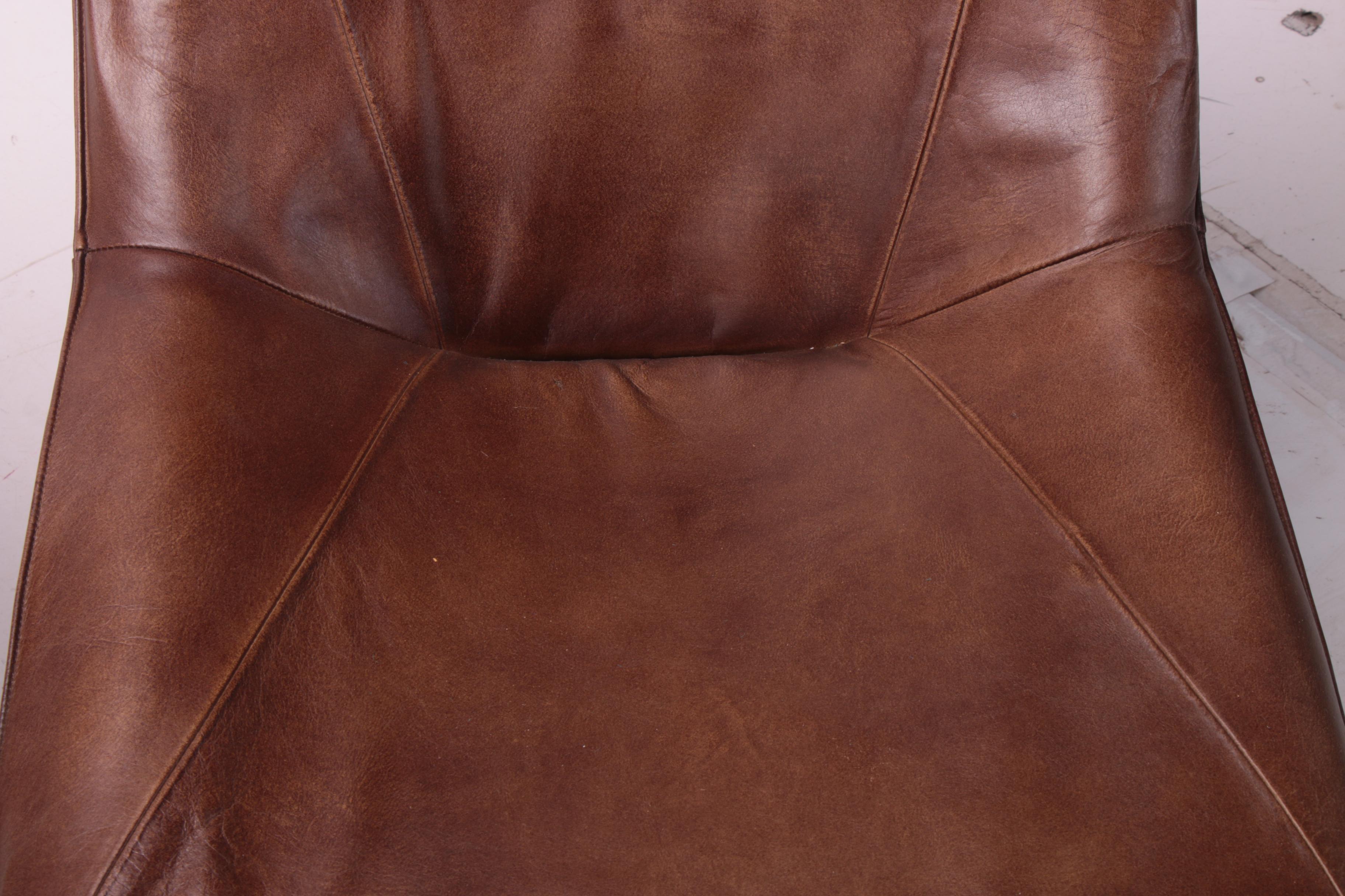 Pair of Modern "Atlas" Brown Leather Lounge Chairs