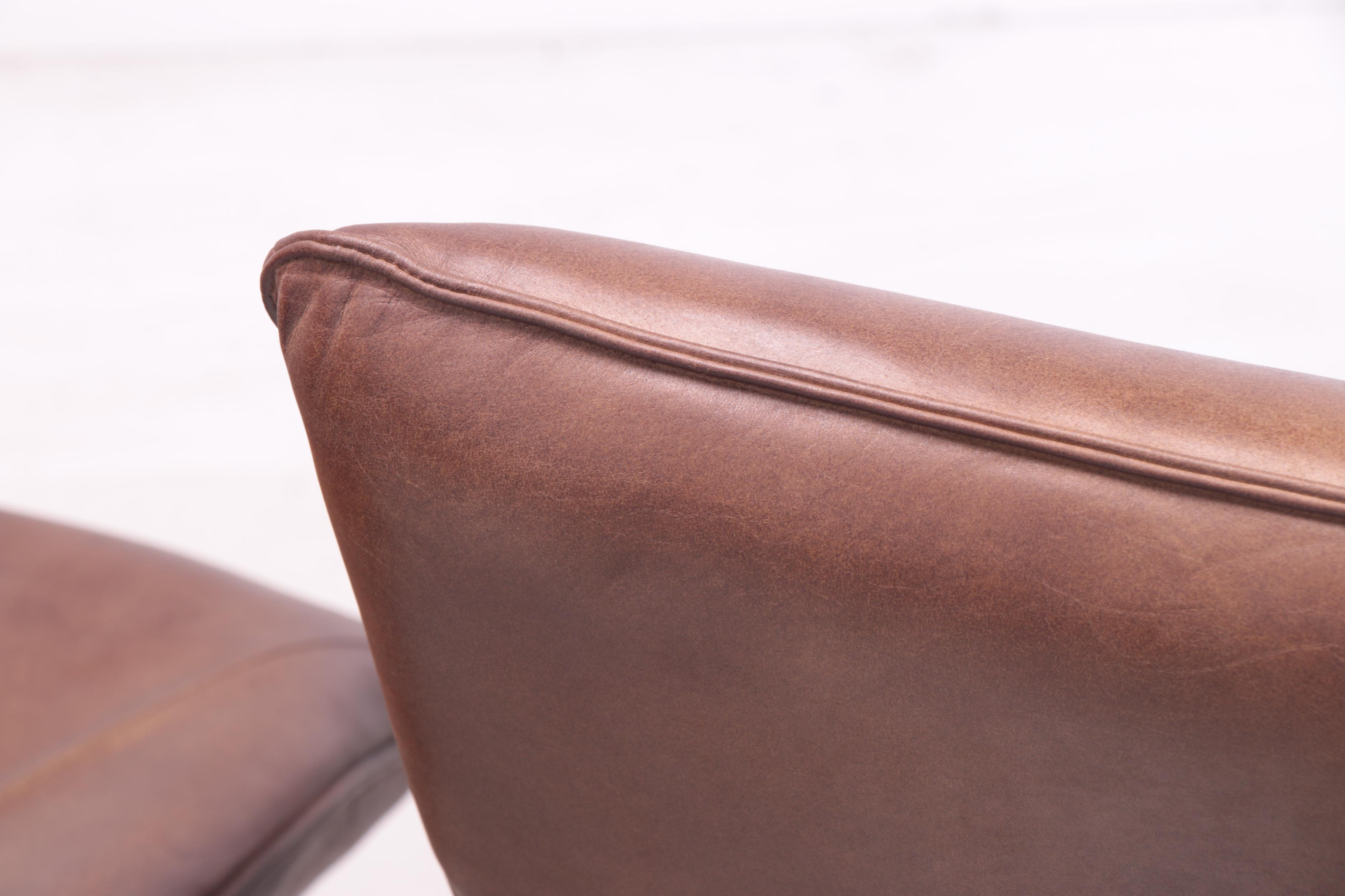Pair of Modern "Atlas" Brown Leather Lounge Chairs