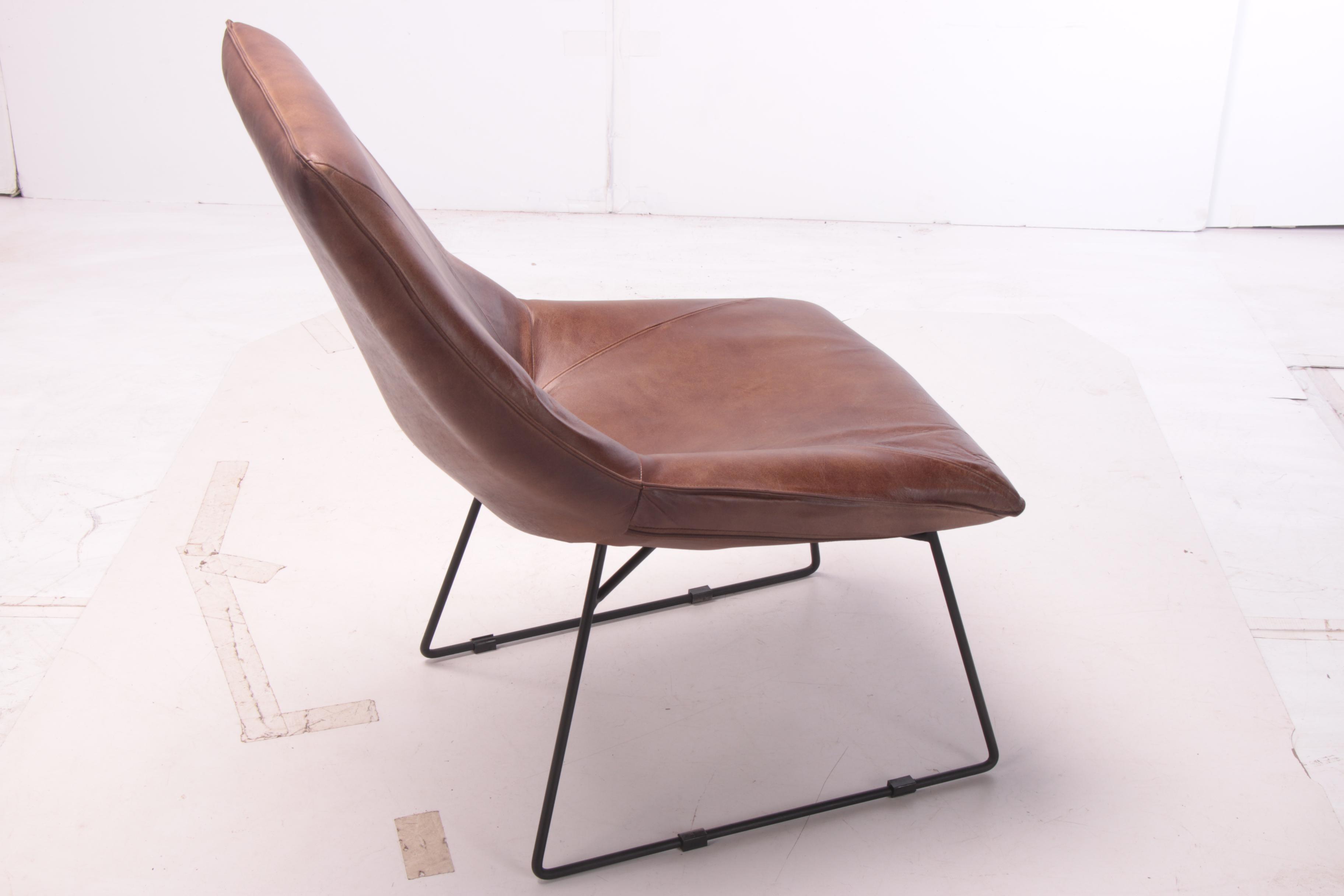Pair of Modern "Atlas" Brown Leather Lounge Chairs