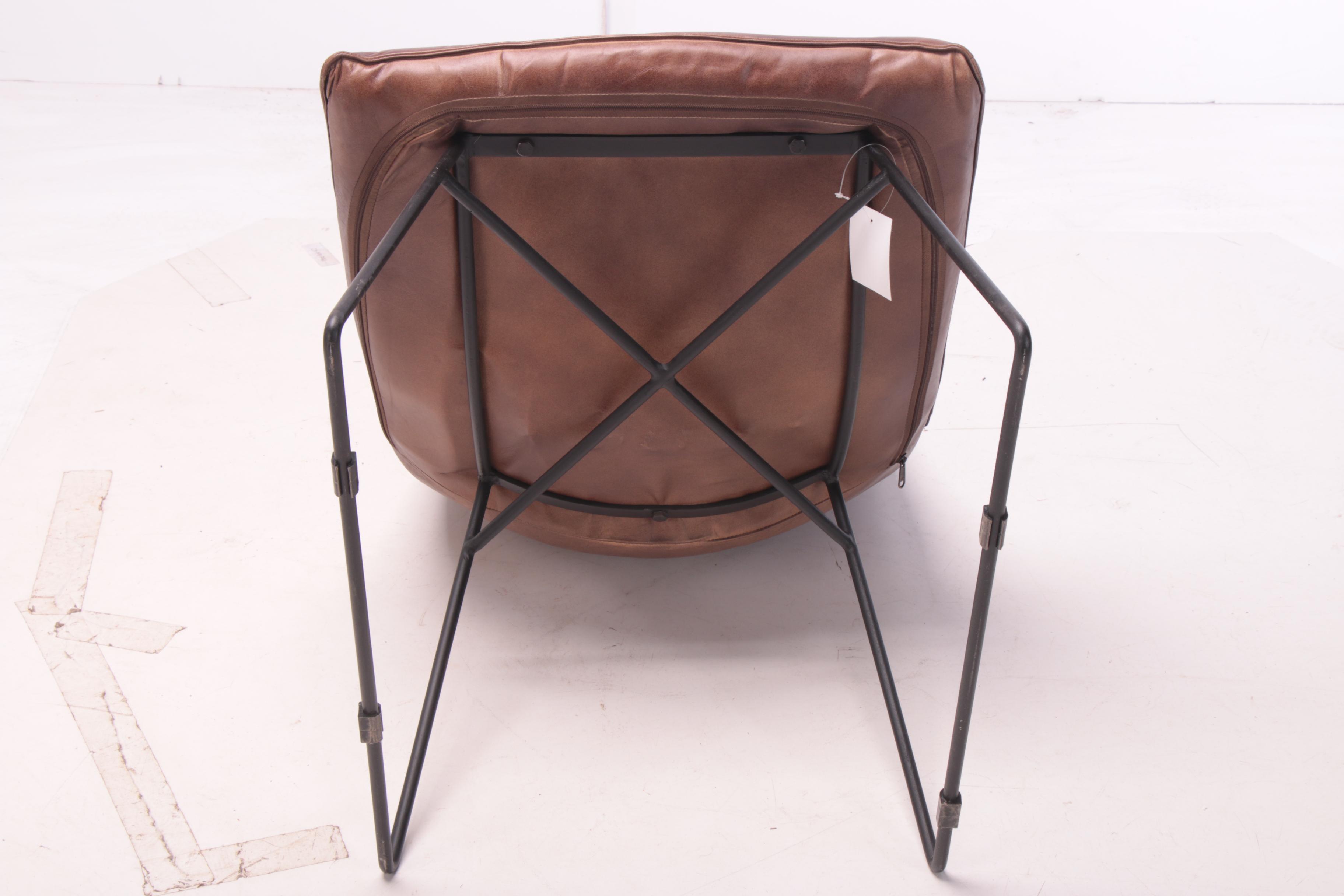 Pair of Modern "Atlas" Brown Leather Lounge Chairs