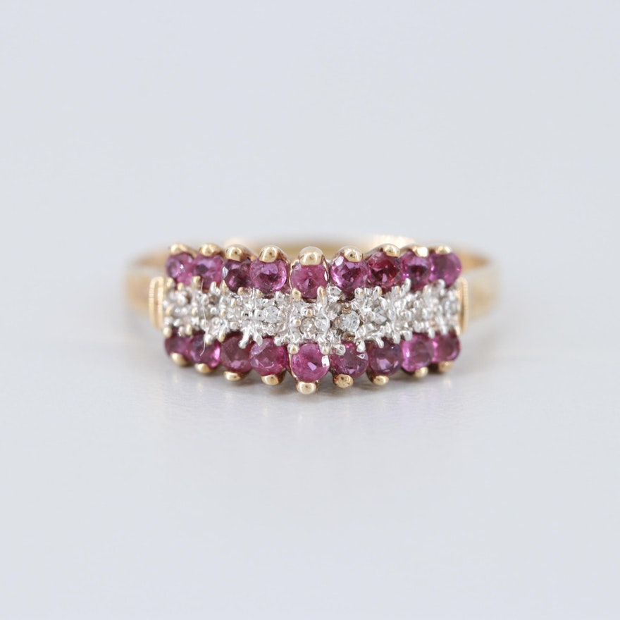 10K Yellow Gold Diamond and Ruby Ring