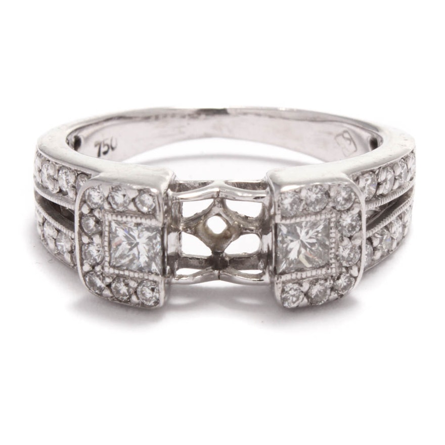 18K White Gold Diamond Semi-Mount Ring