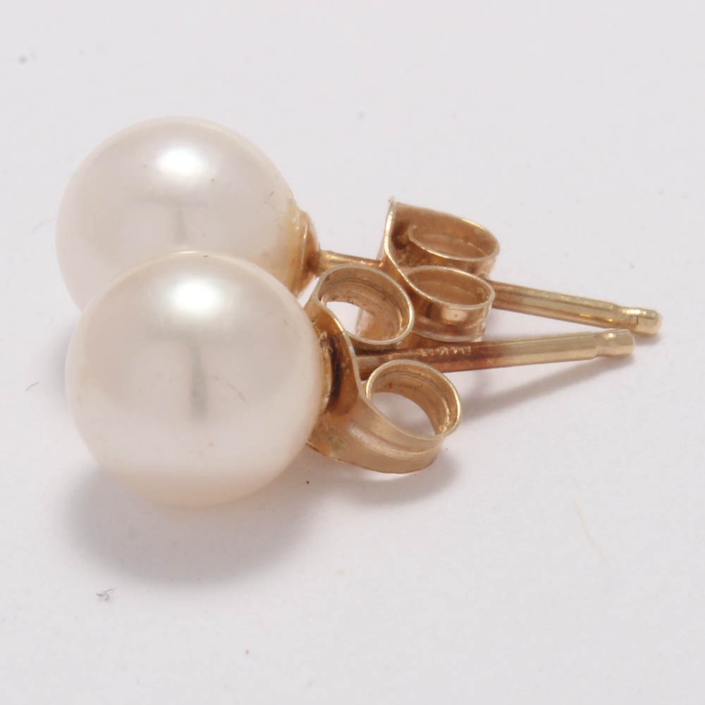 14K Yellow Gold Cultured Pearl Earrings