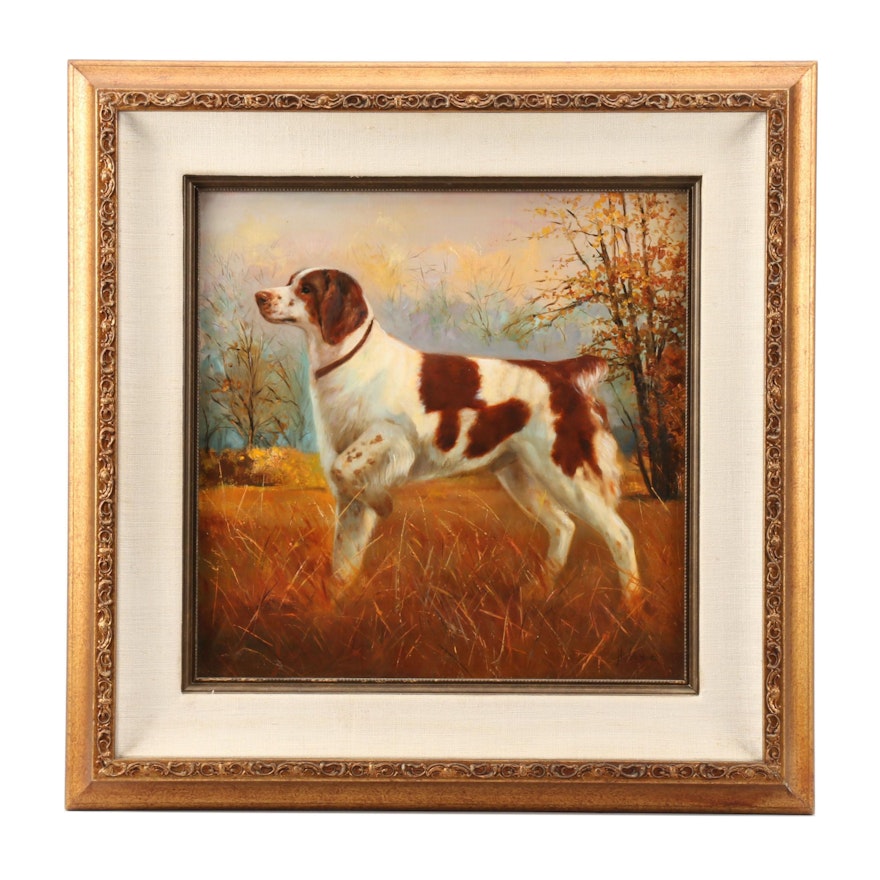 N. Carlyle Oil Painting of a Hunting Dog