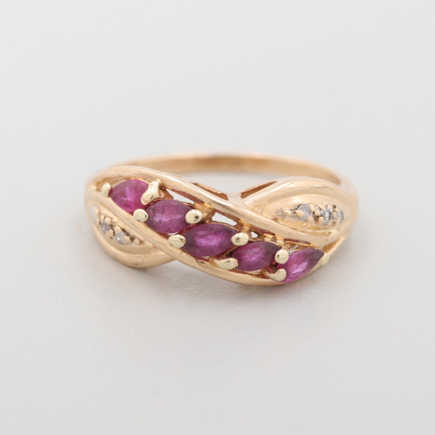 14K Yellow Gold Ruby and Diamond Ring