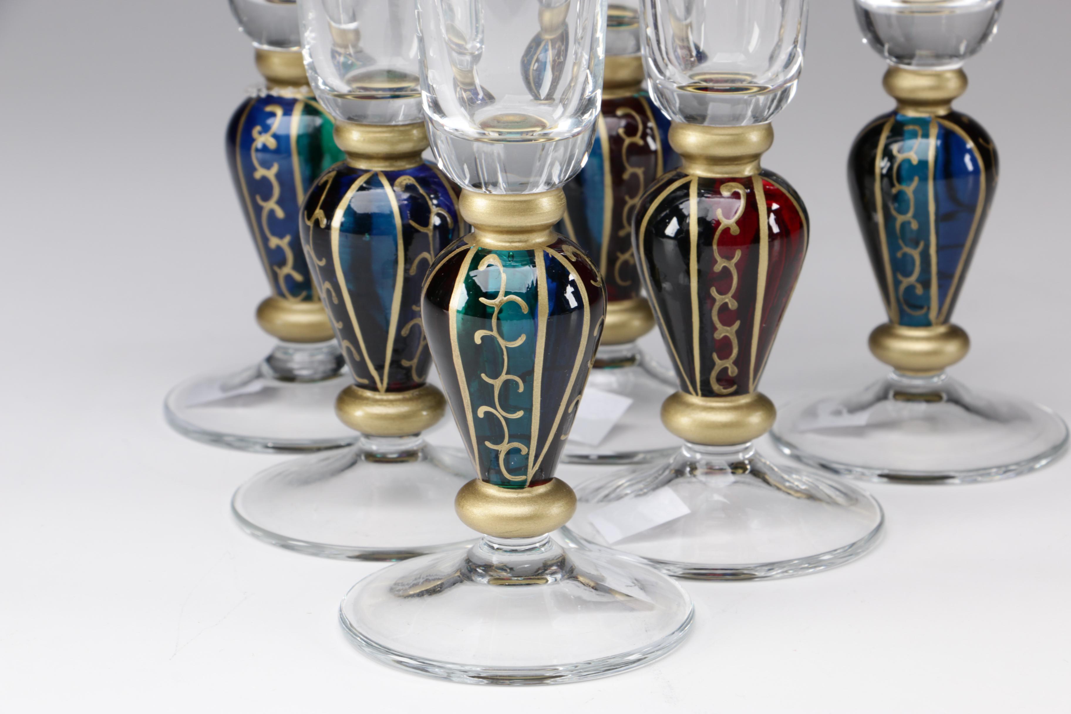 Glass Champagne Flutes with Hand-Painted Stems