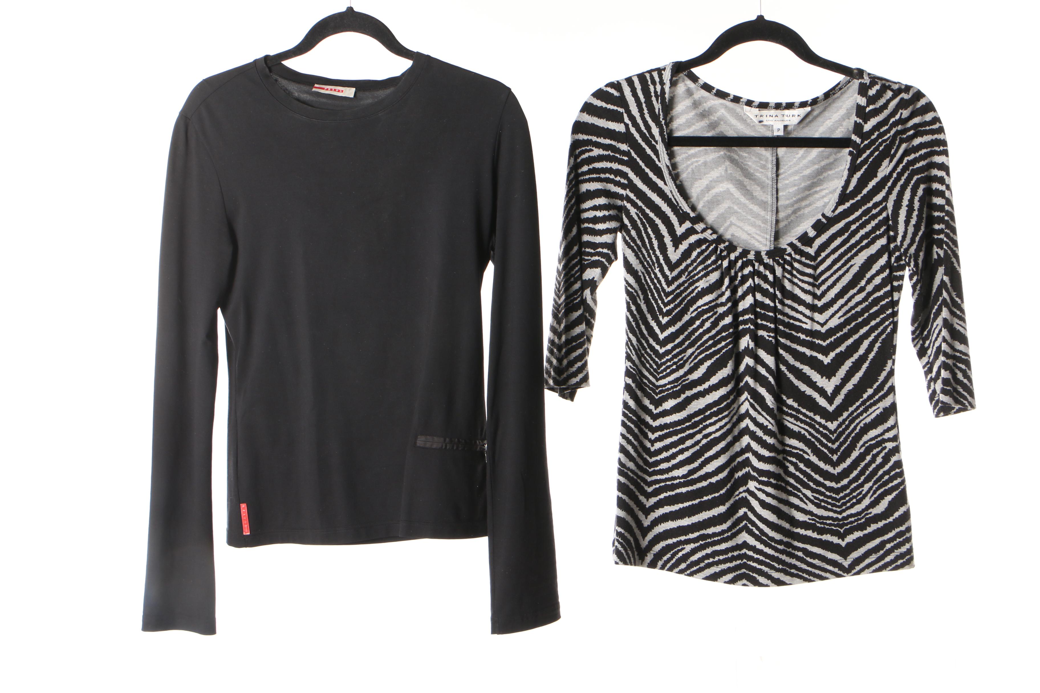 Women's Sonia Rykiel Black High Waist Pants with Prada and Trina Turk Tops