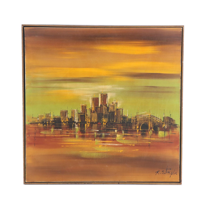 Acrylic Painting of City Skyline