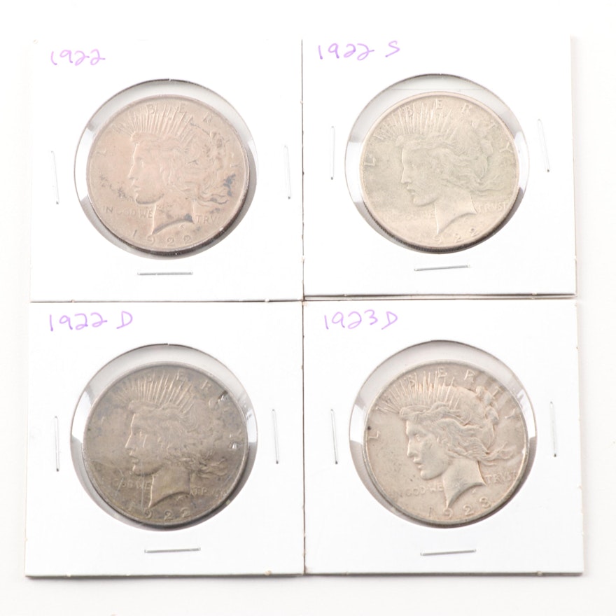 1922, 1922 D, 1922 S, 1923 D Peace Silver Dollars