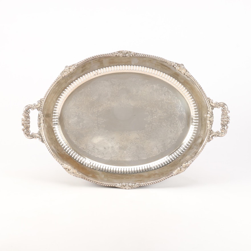Large Silver Plate Footed Serving Tray