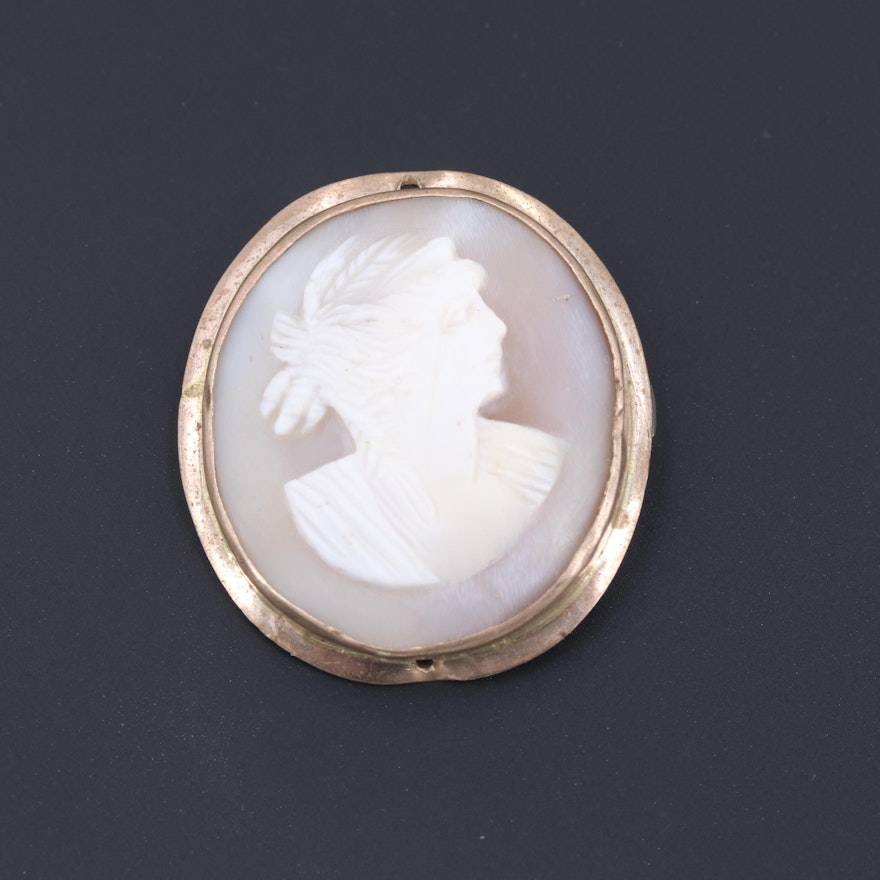 Gold Tone Shell Cameo Brooch