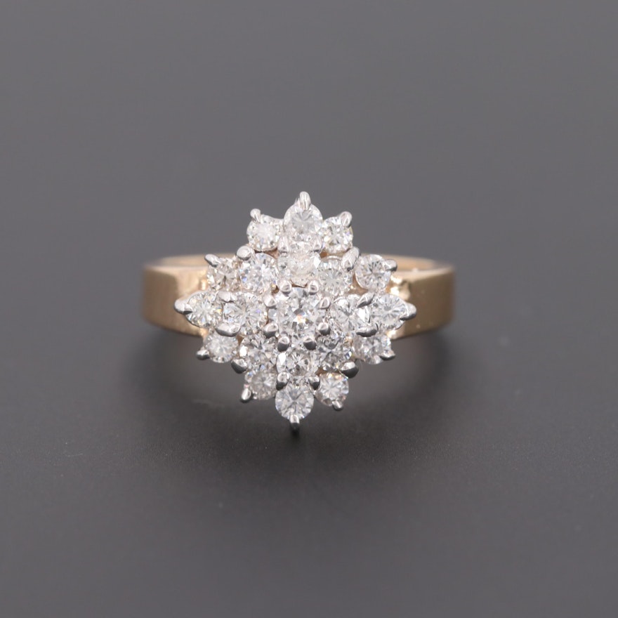 14K Yellow Gold 1.12 CTW Diamond Cluster Ring