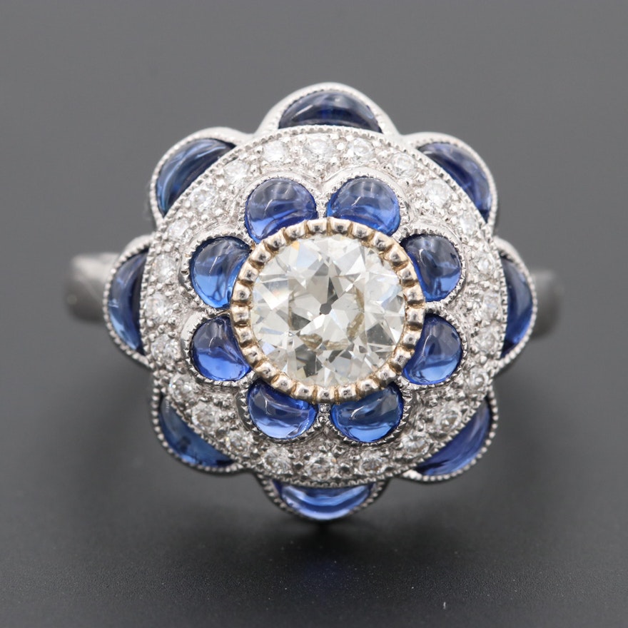 18K White Gold 1.08 CTW Diamond and Sapphire Ring
