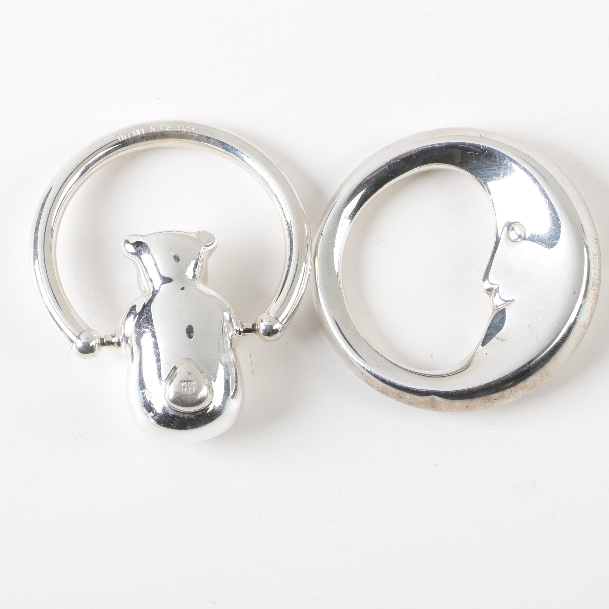 Tiffany & Co. Sterling "Man on the Moon" and "Rolling Swing Bear" Baby Rattles