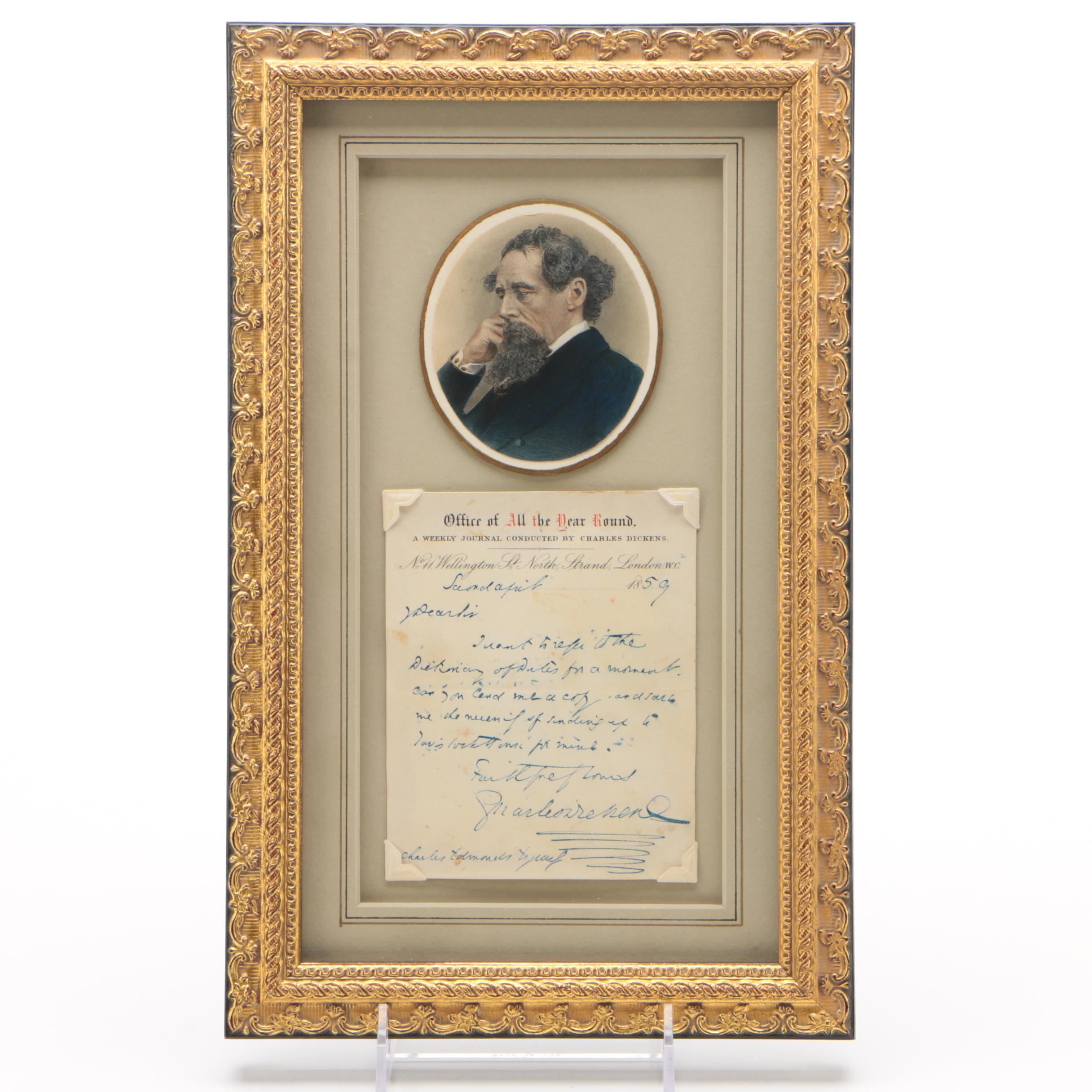 Charles Dickens Autograph Letter Signed, Office of "All the Year Round" 1859