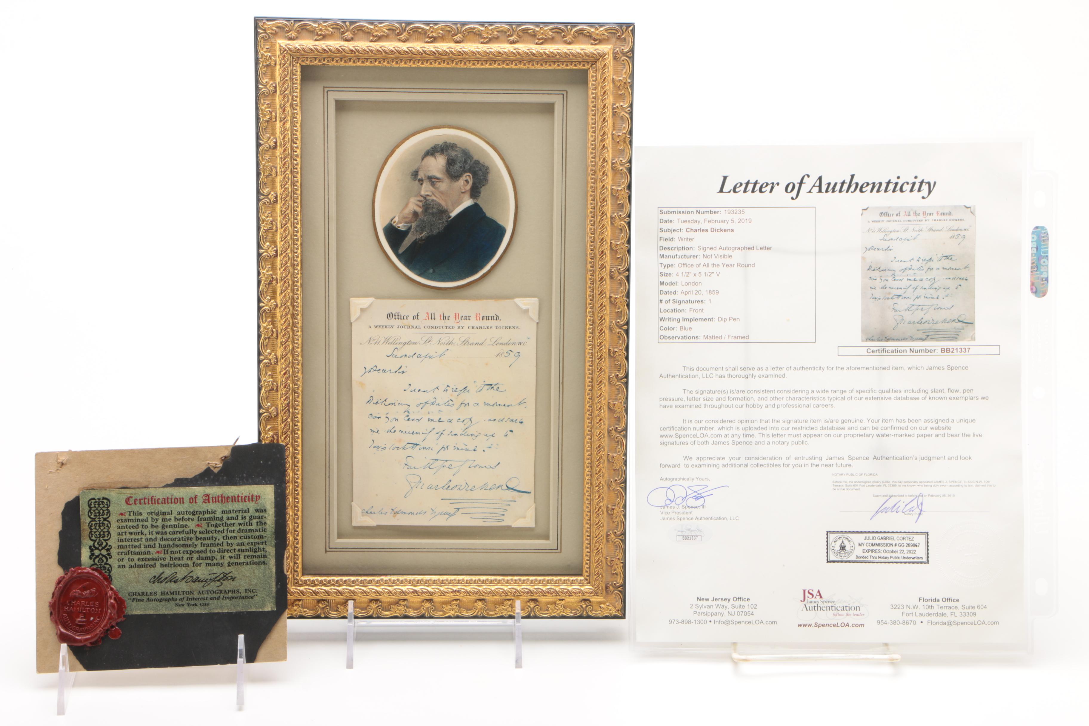 Charles Dickens Autograph Letter Signed, Office of "All the Year Round" 1859