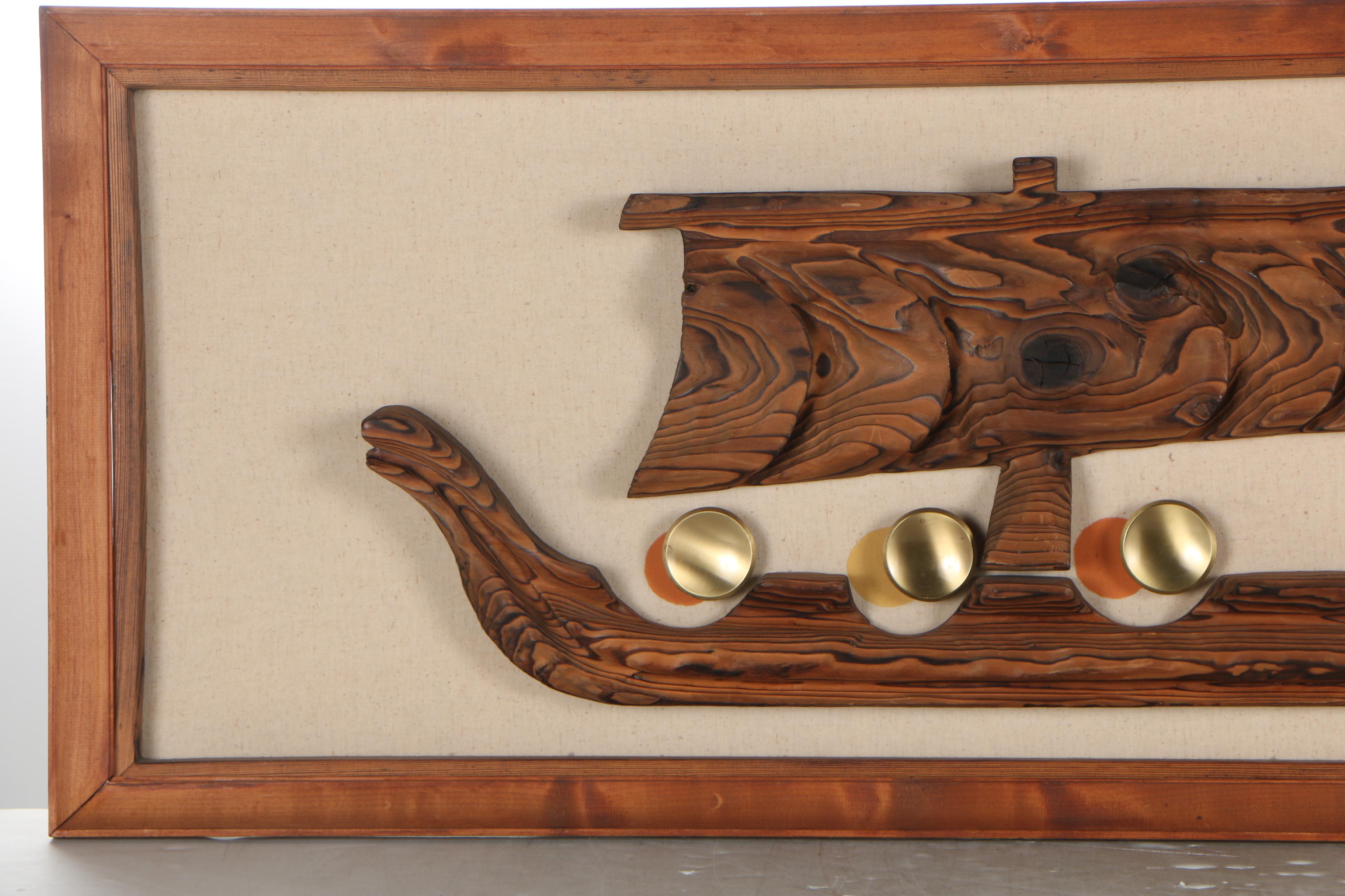 Witco Carved Wood Wall Decor "Viking Ship", Mid Century