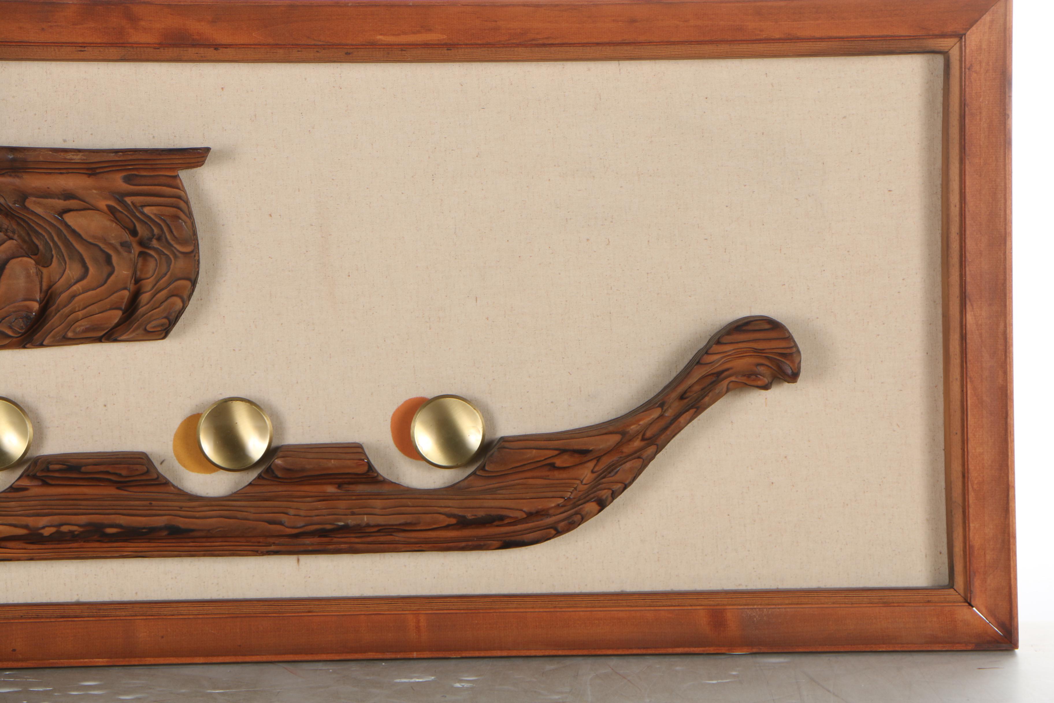 Witco Carved Wood Wall Decor "Viking Ship", Mid Century