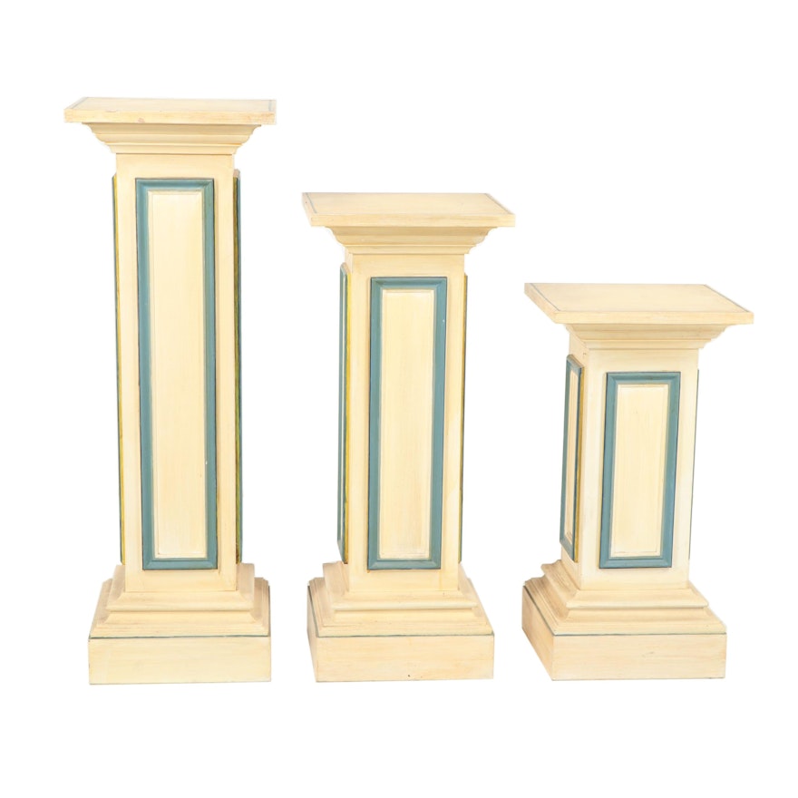 Painted Wood Pedestal Plant Stands, 21st Century