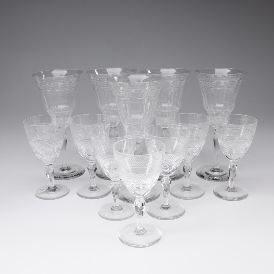 Orrefors "Rio" Crystal Clarets with Cut Glass Wine Glasses