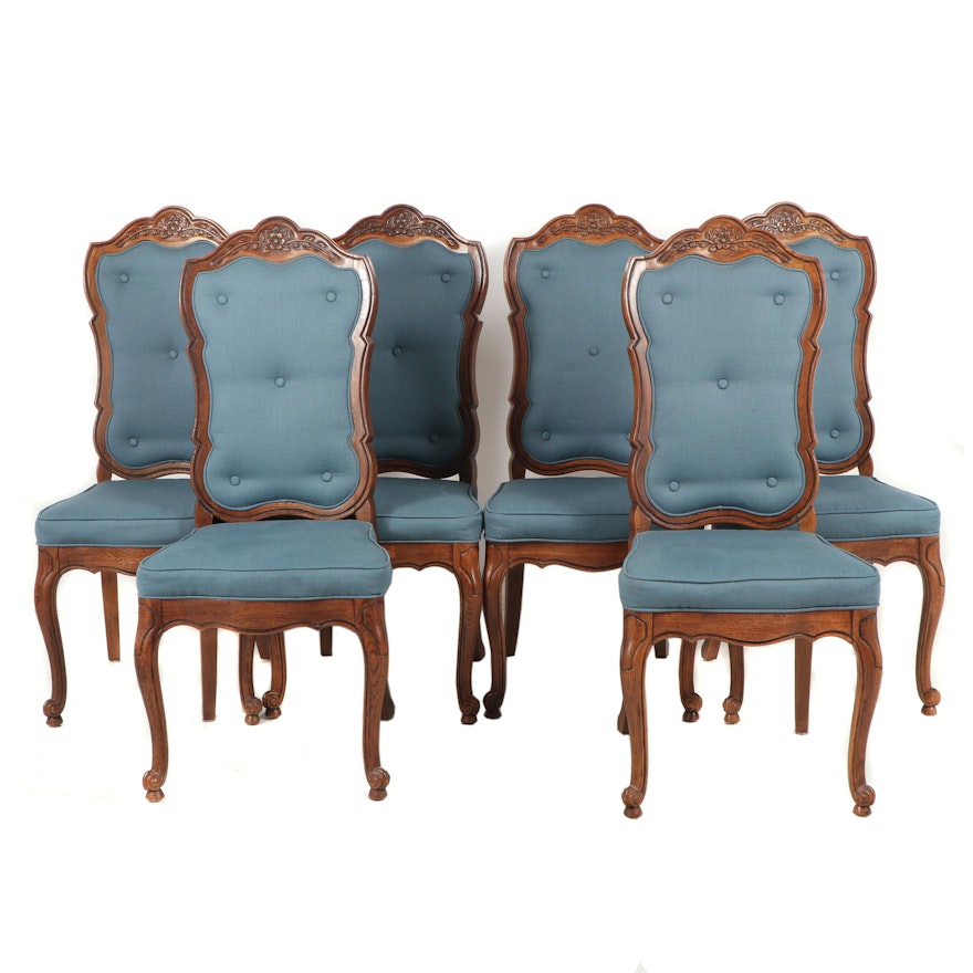 Louis XV Style Oak Frame Upholstered Dining Chairs, Late 20th Century