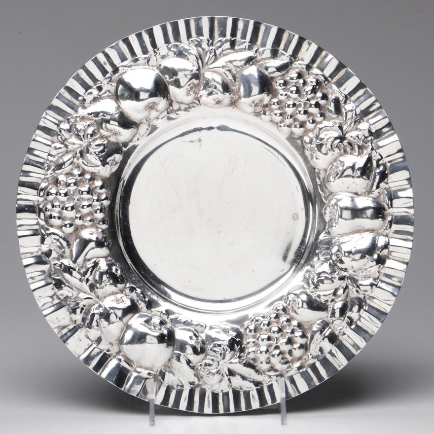 J. Tostrup Norwegian 830 Silver Repoussé Fruit Platter, Early 20th Century