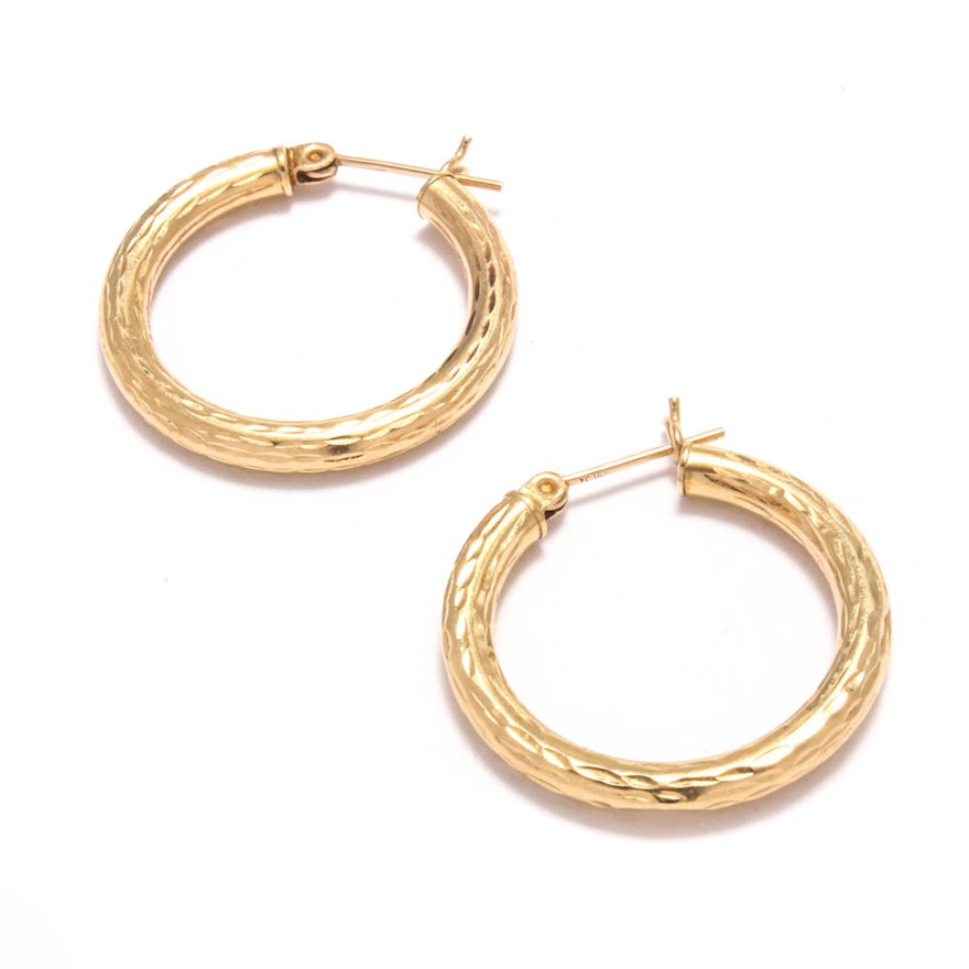 14K Yellow Gold Etched Hoop Earrings