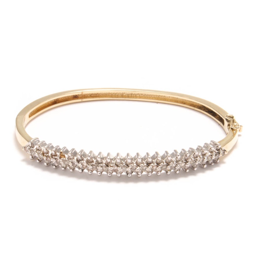 14K Yellow Gold 1.00 CTW Diamond Bangle Bracelet