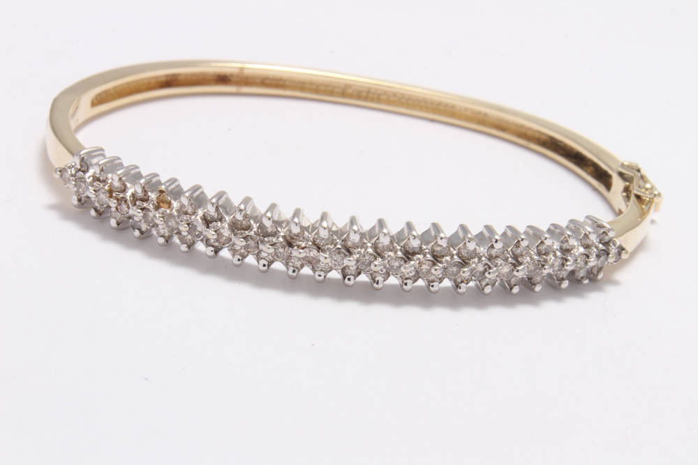 14K Yellow Gold 1.00 CTW Diamond Bangle Bracelet