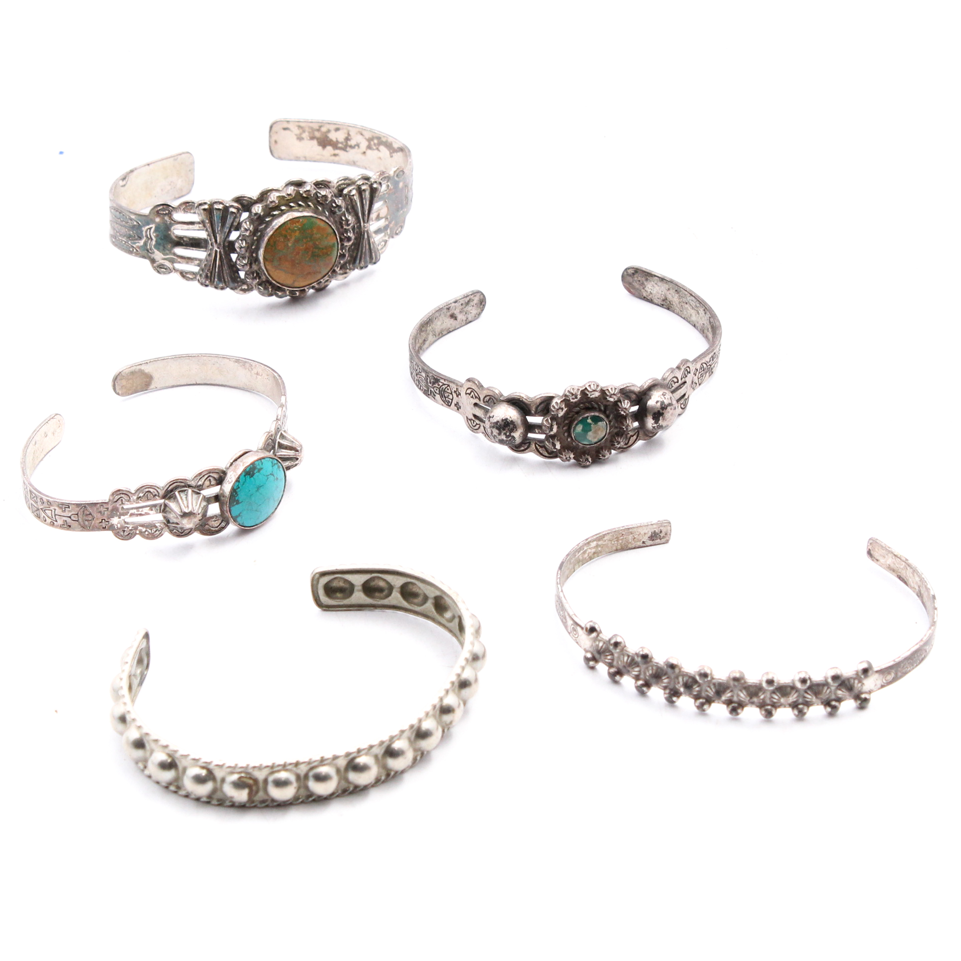 Silver Tone Cuff Bracelets with Imitation and Dyed Turquoise