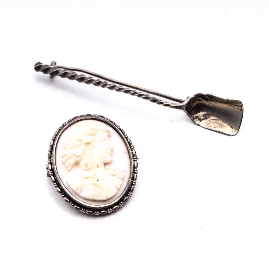 Sterling Silver Brooches Featuring Shell Cameo