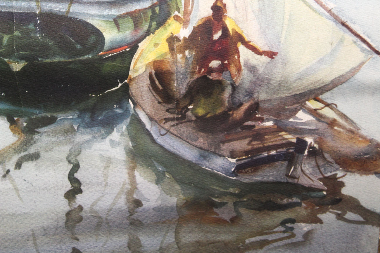 James Milton Sessions Watercolor of Fishing Boats