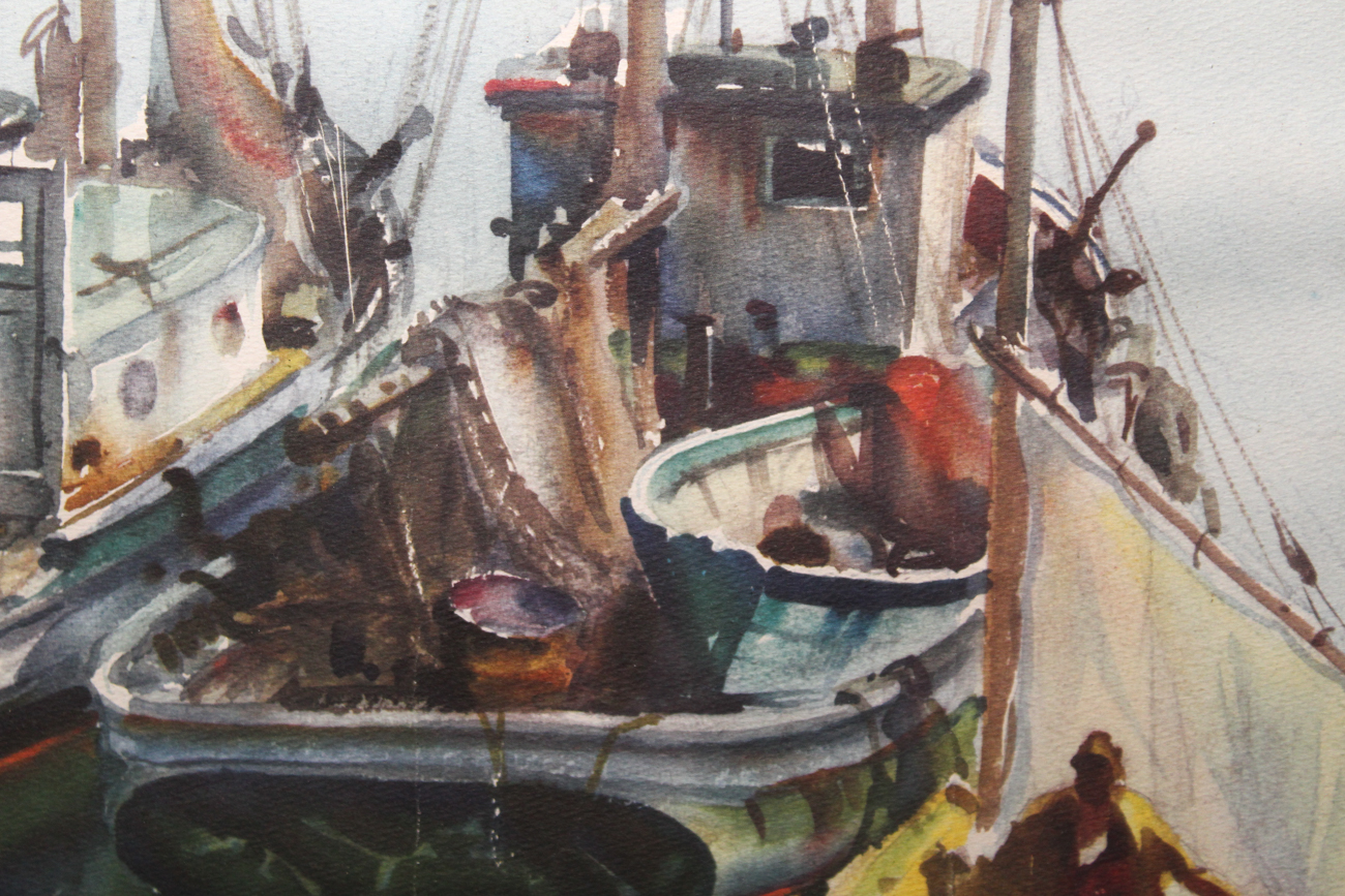 James Milton Sessions Watercolor of Fishing Boats