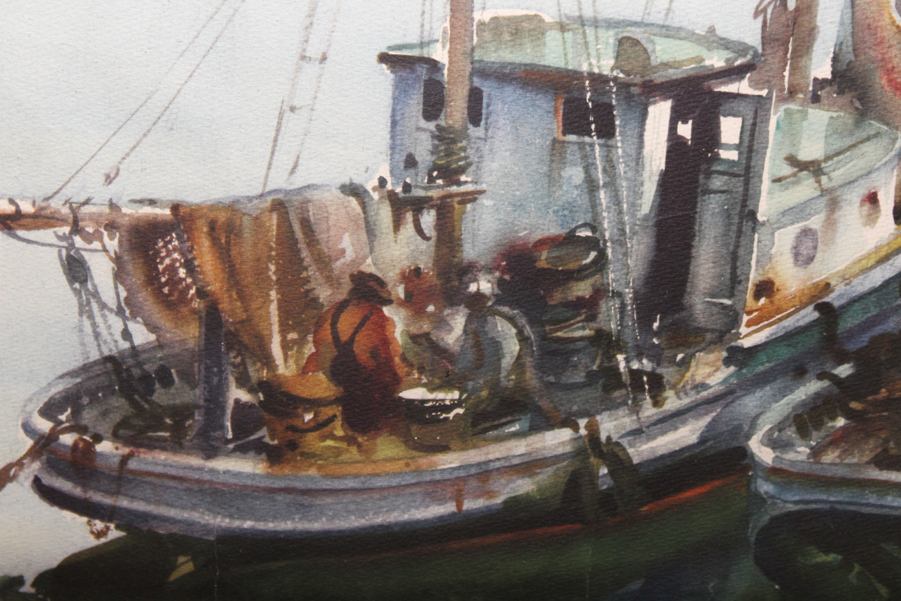 James Milton Sessions Watercolor of Fishing Boats