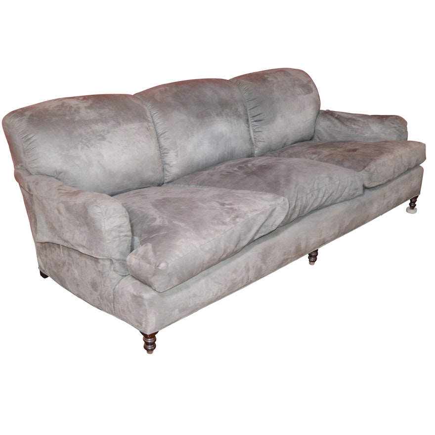 Grey Suede Feather Filled Sofa, 21st Century