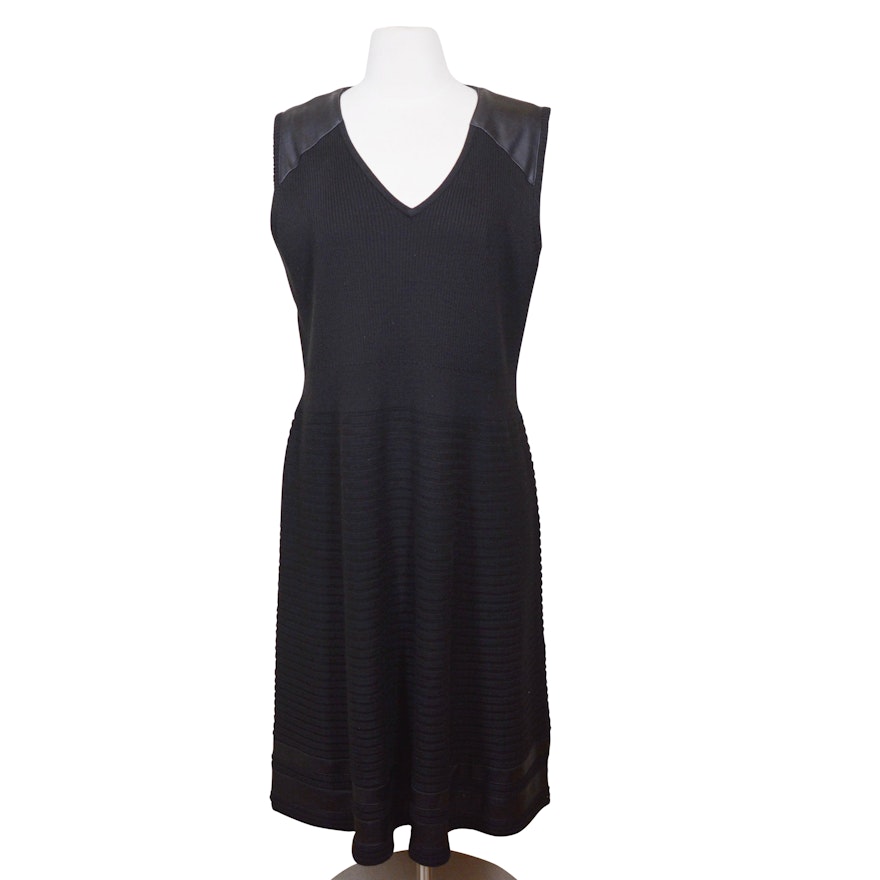Calvin Klein Black Knit and leather Sleeveless Dress