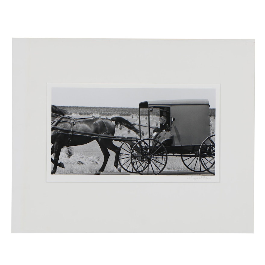 George Tice Gelatin Silver Photograph "Amish Father and Daughter in Buggy", 1995
