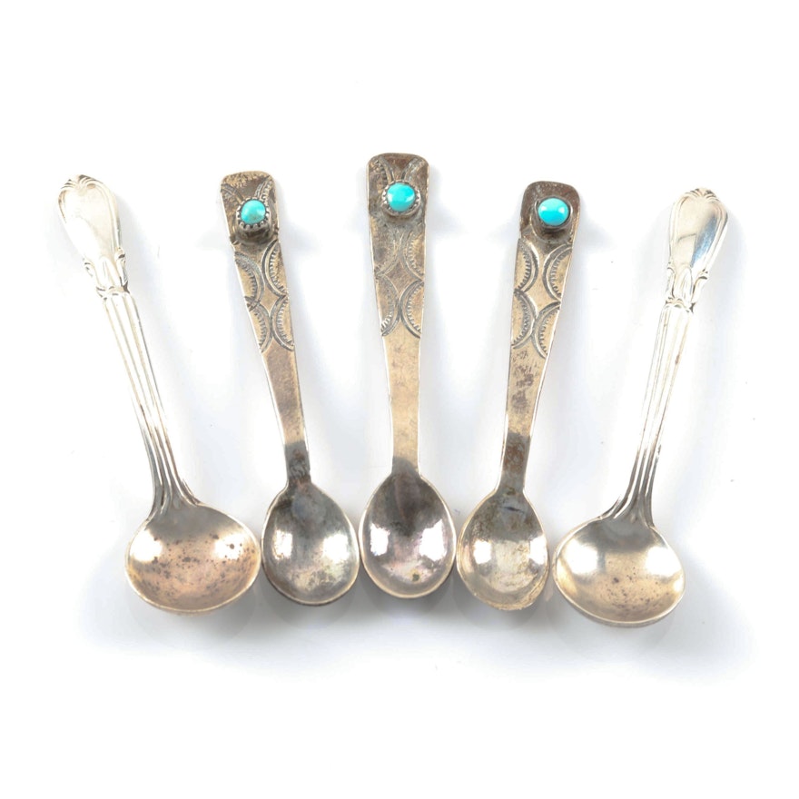 Sterling Silver Turquoise Salt Spoons