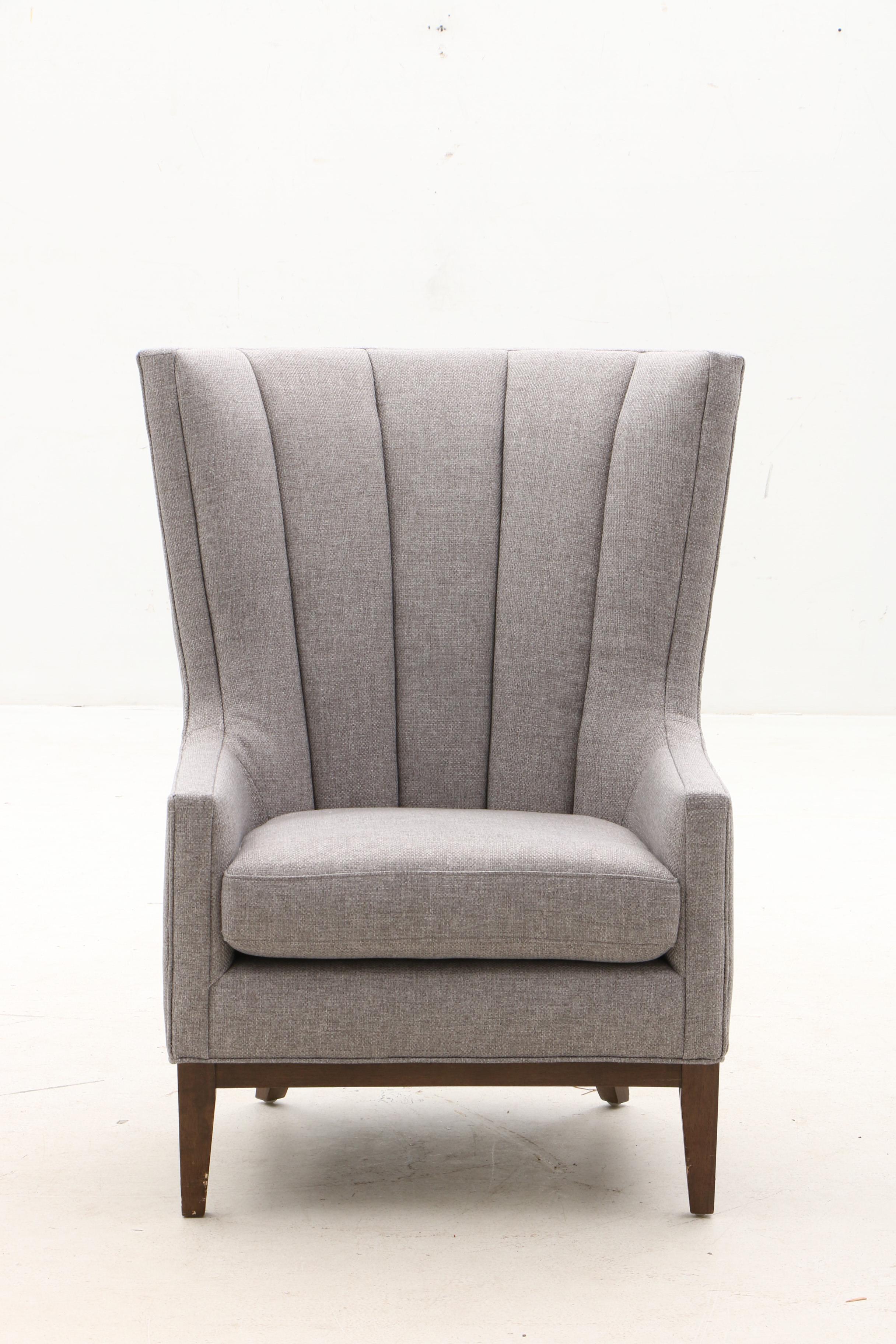 Contemporary Upholstered High Back Arm Chair in Grey