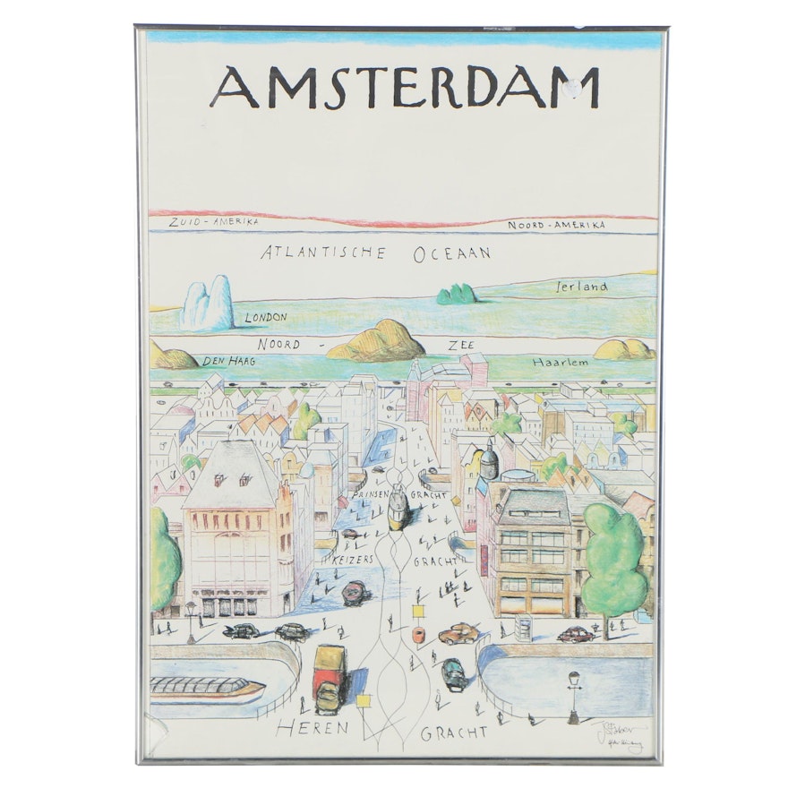 Offset Lithograph after Saul Steinberg "Amsterdam"