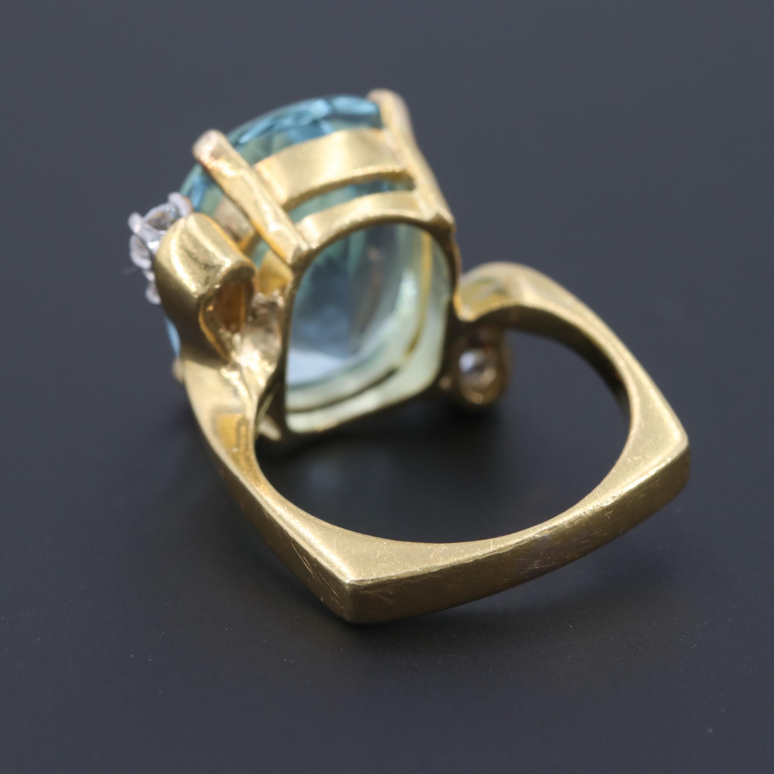 18K Yellow Gold 10.22 CT Aquamarine and Diamond Ring