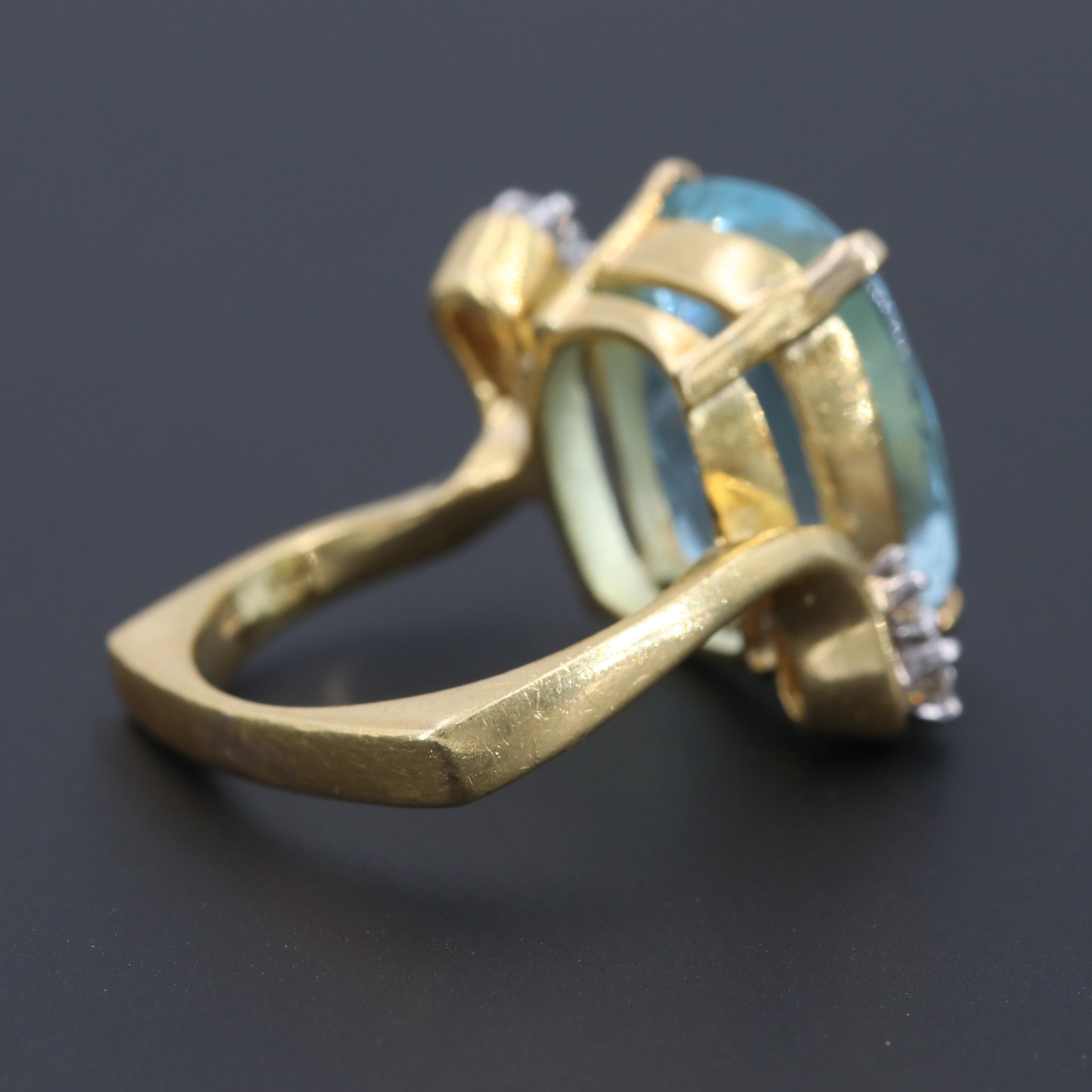 18K Yellow Gold 10.22 CT Aquamarine and Diamond Ring