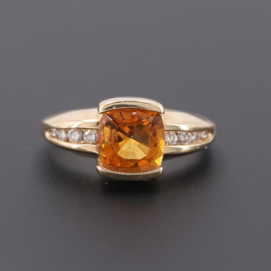 14K Yellow Gold Citrine and DiamondRing