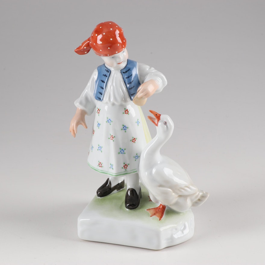 Herend Hand-Painted "Girl with Goose" Figurine