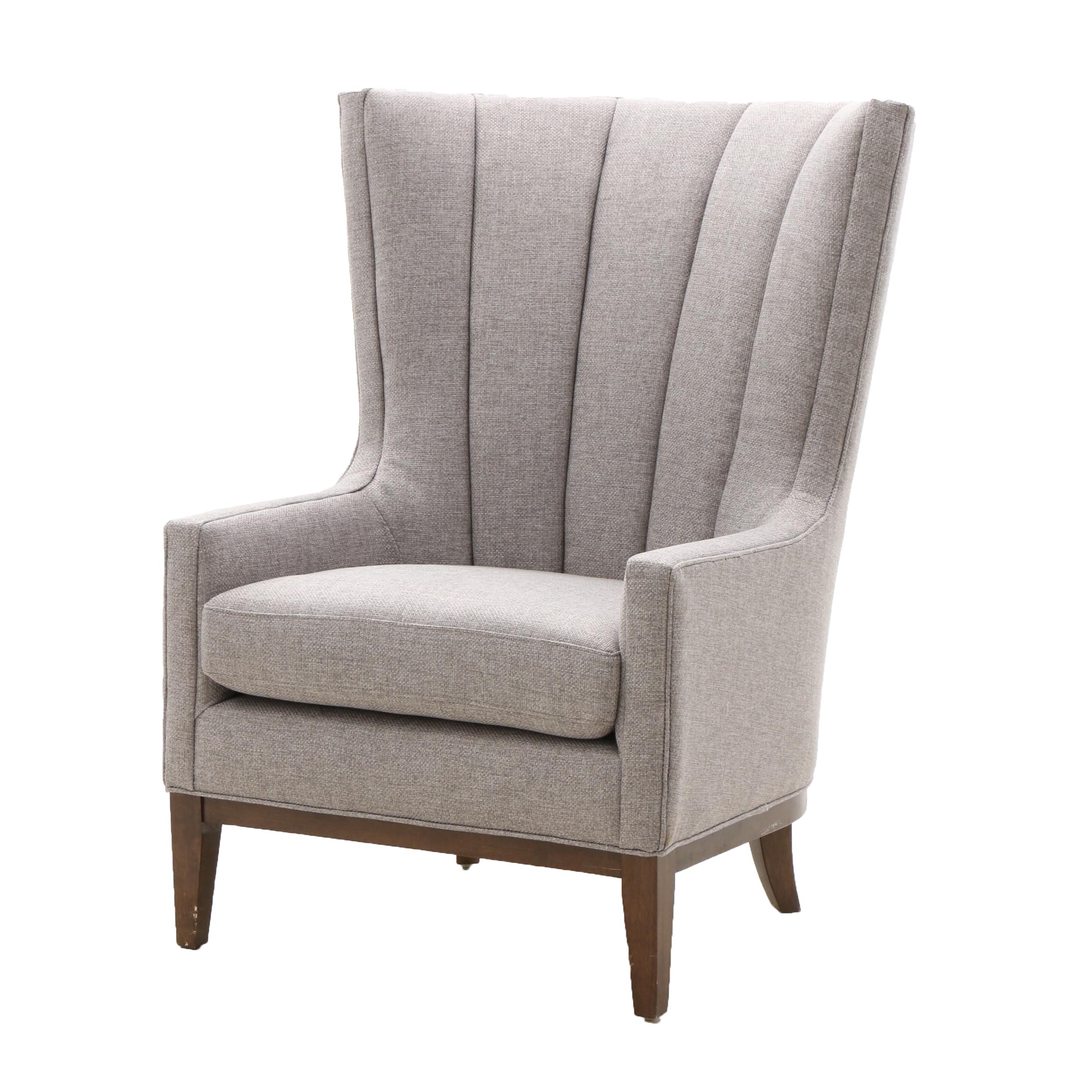 Contemporary Upholstered High Back Arm Chair in Grey