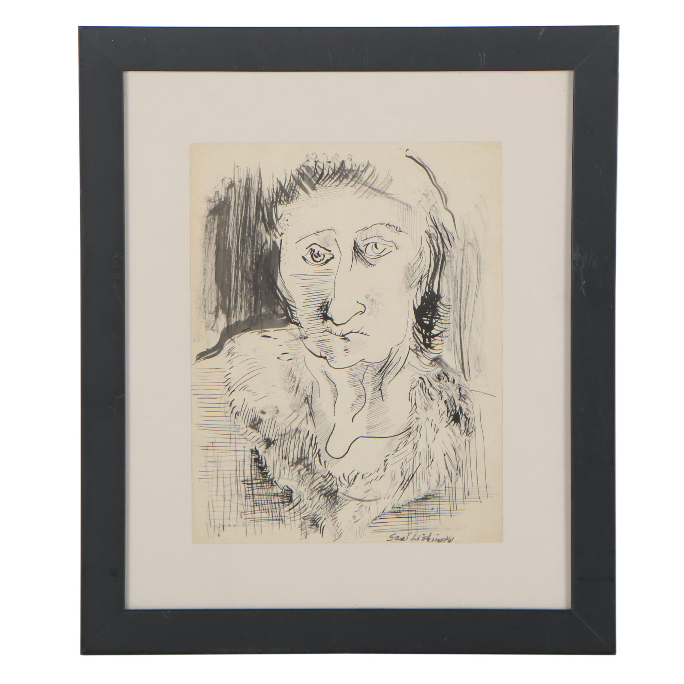 Saul Lishinsky Ink Portrait Drawing of a Woman