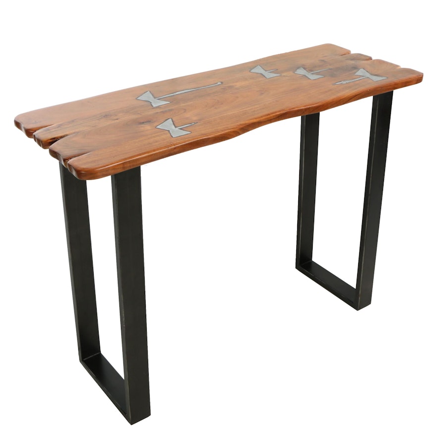 Industrial Style "Molten" Acacia and Metal Console Table
