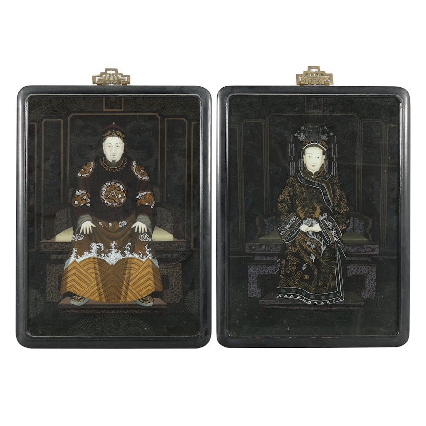 Chinese Reverse Painted Glass Portraits