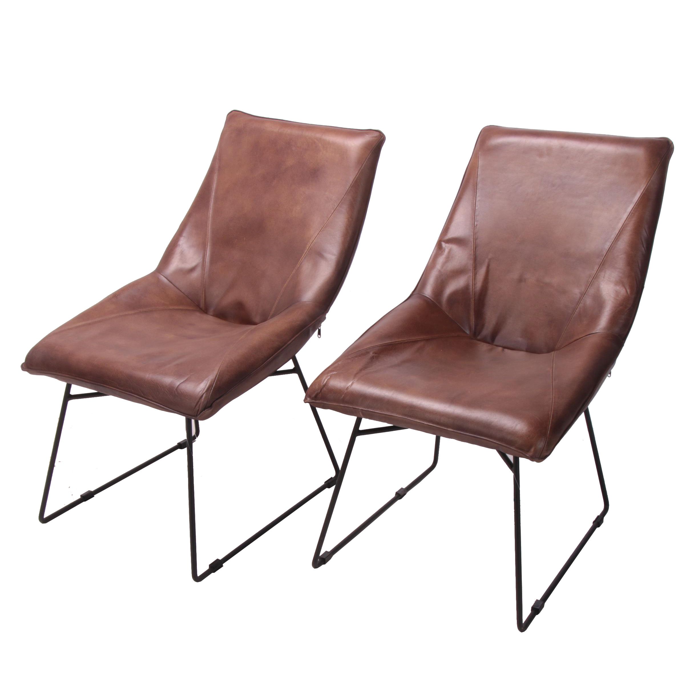 Pair of Modern "Atlas" Brown Leather Lounge Chairs