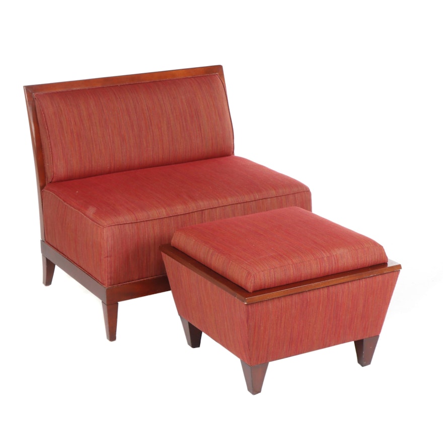 Baker Archetype Armless Straight-Back Chair with Custom Reversible Table Ottoman